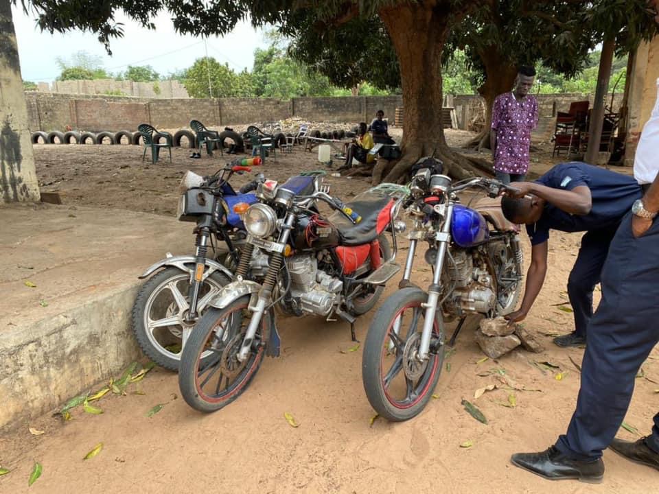 Police display the suspected stolen motorcycles 